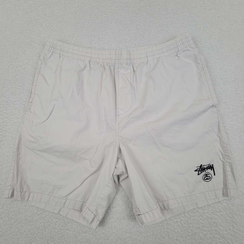 Stussy White Men's Athletic Shorts with Black Logo